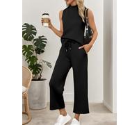 Set di due pezzi da donna, pantaloni a gamba larga, abbigliamento estivo da viaggio con collo a lupetto