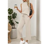 Set di due pezzi da donna, pantaloni a gamba larga, abbigliamento estivo da viaggio con collo a lupetto