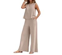 Set di due pezzi da donna primavera casual vestiti eleganti set da allenamento estivo crociera viaggio tuta top pantaloni abiti, Albicocca, S