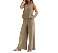 Set di due pezzi da donna primavera casual vestiti eleganti set da allenamento estivo crociera viaggio tuta top pantaloni abiti, cachi, XS