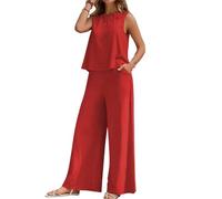 Set di due pezzi da donna primavera casual vestiti eleganti set da allenamento estivo crociera viaggio tuta top pantaloni abiti, Rosso-A, XL