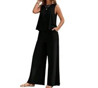 Set di due pezzi da donna primavera casual vestiti eleganti set da allenamento estivo crociera viaggio tuta top pantaloni abiti, Nero , XL