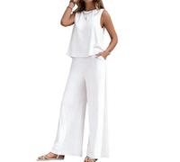 Set di due pezzi da donna primavera casual vestiti eleganti set da allenamento estivo crociera viaggio tuta top pantaloni abiti, bianco, XL