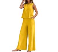 Set di due pezzi da donna primavera casual vestiti eleganti set da allenamento estivo crociera viaggio tuta top pantaloni abiti, Giallo, XL