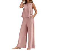 Set di due pezzi da donna primavera casual vestiti eleganti set da allenamento estivo crociera viaggio tuta top pantaloni abiti, Rosa di loto., L