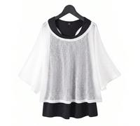 Set di due pezzi da donna taglie forti, composto da un gilet nero casual, comodo e versatile, adatto per l'uso quotidiano, e una copri-spalle estiva, ideale per l'estate, uscite e outfit casual 0XL,1X