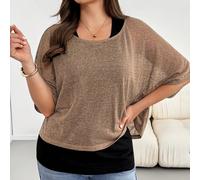 Set di due pezzi da donna taglie forti, composto da una lunga maglia nera casual, morbida e comoda, adatta per tutti i giorni, e un copricostume kaki leggero e traspirante per la protezione dal sole, 