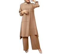 Set di due pezzi da donna taglie forti, top a maniche lunghe con scollo rotondo, design asimmetrico, camicie lunghe, pantaloni a gamba larga, pantaloni a lunghezza intera, eleganti abiti da lavoro da