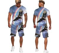 Set di Due Pezzi da Uomo Aquila della Bandiera Americana Stampata in 3D con Maglietta e Pantaloncini Set Tuta Sportiva Estiva Moda novità