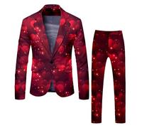 Set di due pezzi da uomo per San Valentino, con stampa di rose, elegante giacca e pantaloni, top alla moda con parte inferiore, idea regalo perfetta per occasioni festive, vestibilità di alta qualità