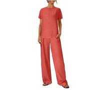 Set di Due Pezzi di Lino Estate Offerta Completo Casa Larghi Taglie Forti Curvy Tuta Elegante Camicia + Pantaloni Lino Completa Larghi Tuta Estiva Confortevole Due Pezzi Regalo per Primavera e Estate