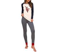 Set di due pezzi di Natale per le donne Loungewear Autunno Inverno Europa Gli Stati Uniti Natale Vecchio Casa Due set di indumenti da notte, Blu, 3XL