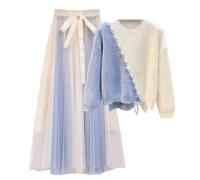 Set di due pezzi gonna da donna primavera estate gonna in tulle gonna tutù lunghezza al ginocchio gonne in tulle, 2 pezzi., L