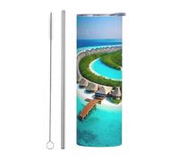 Set di due pezzi in acciaio inossidabile con cannuccia - Bottiglia d'acqua isolata con stampa paesaggi delle Maldive, tazza termica portatile per bevande calde e fredde