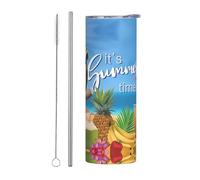 Set di due pezzi in acciaio inox con coperchio - Borraccia termica con stampa di pappagallo, ananas e uccellino, perfetta per sport, ufficio e uso domestico