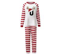 Set di due pezzi, per la famiglia, motivo natalizio, a maniche lunghe, comodo per genitori, bambini, abbigliamento per feste, Colore: rosso, XXL