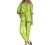 Set di due pezzi per le donne casual, camicie con bottoni con scollo a V camicie a maniche lunghe casual top stile allentato pantaloni con coulisse in vita pantaloni a gamba dritta pantaloni a