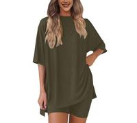 Set di due pezzi per le donne casual, camicie oversize casual girocollo camicie a mezza manica pantaloncini da motociclista slim fit pantaloncini aderenti abbinati abbigliamento da viaggio