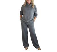 Set di due pezzi per le donne con collo a lupetto abiti autunnali 2026 abbinati Lounge Sweat Set Casual ed elegante Abbigliamento pendolari, grigio, 4XL