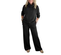 Set di due pezzi per le donne con collo a lupetto abiti autunnali 2026 abbinati Lounge Sweat Set Casual ed elegante Abbigliamento pendolari, Nero , 4XL