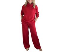 Set di due pezzi per le donne con collo a lupetto abiti autunnali 2026 abbinati Lounge Sweat Set Casual ed elegante Abbigliamento pendolari, Rosso, XS
