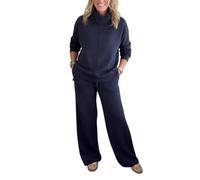 Set di due pezzi per le donne con collo a lupetto abiti autunnali 2026 abbinati Lounge Sweat Set Casual ed elegante Abbigliamento pendolari, blu navy, S