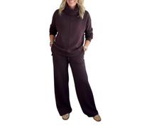 Set di due pezzi per le donne con collo a lupetto abiti autunnali 2026 abbinati Lounge Sweat Set Casual ed elegante Abbigliamento pendolari, Marrone, 4XL