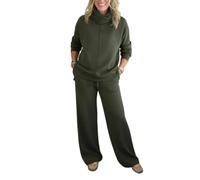 Set di due pezzi per le donne con collo a lupetto abiti autunnali 2026 abbinati Lounge Sweat Set Casual ed elegante Abbigliamento pendolari, Verde, 5XL