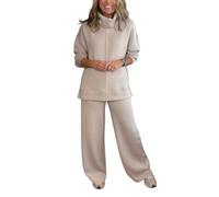 Set di due pezzi per le donne con collo a lupetto abiti autunnali 2026 abbinati Lounge Sweat Set Casual ed elegante Abbigliamento pendolari, Albicocca, XS