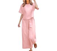 Set di due pezzi per le donne in lino Co Ord Set Plus Size Top a maniche corte pantaloni elastici Set girocollo T Shirt Pantaloni Estate Loungewear Casual Homewear Vacanze Abiti da viaggio Abiti per
