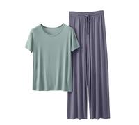 Set di due pezzi per le donne Loungewear Girocollo Autunno Sottile Di Tinta Unita Camicia a Manica Corta con Pantaloni Donna Casual Grandi Dimensioni Set Due Pezzi Biancheria Intima Abbigliamento