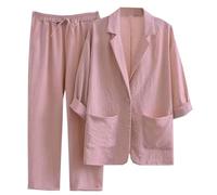Set di due pezzi per le donne taglie forti, giacca blazer da donna con maniche a 3/4 con coulisse pantaloni elasticizzati in vita pantaloni larghi a gamba dritta set Co Ord per le donne abiti