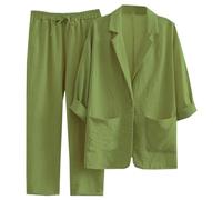 Set di due pezzi per le donne taglie forti, giacca blazer da donna con maniche a 3/4 con coulisse pantaloni elasticizzati in vita pantaloni larghi a gamba dritta set Co Ord per le donne abiti