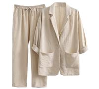 Set di due pezzi per le donne taglie forti, giacca blazer da donna con maniche a 3/4 con coulisse pantaloni elasticizzati in vita pantaloni larghi a gamba dritta set Co Ord per le donne abiti