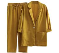 Set di due pezzi per le donne taglie forti, giacca blazer da donna con maniche a 3/4 con coulisse pantaloni elasticizzati in vita pantaloni larghi a gamba dritta set Co Ord per le donne abiti