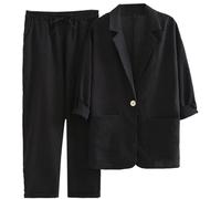Set di due pezzi per le donne taglie forti, giacca blazer da donna con maniche a 3/4 con coulisse pantaloni elasticizzati in vita pantaloni larghi a gamba dritta set Co Ord per le donne abiti