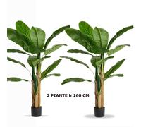 SET di due Piante Banano con Vaso h 160 fiori e foglie Verdi in Legno materiale sintetico effetto Realistico