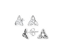 Set di due piccoli orecchini a bottone celtici irlandesi antichi con simbolo del nodo dell'infinito amore trinità per uomini e donne in argento sterling ossidato .925 7MM