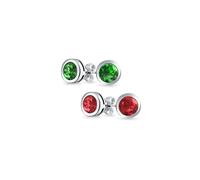 Set di due piccoli orecchini a bottone solitari minimalisti con rubino rosso e smeraldo verde AAA CZ rotondi incastonati a castone in argento .925 Sterling Silver 6MM