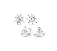Orecchini Pendenti Singoli Vacanze Tropicali Spiaggia Luna Di Miele Barca Nautica Ruota Della Nave Ancora Chiusura A Leva Per Donne Adolescenti Placcato Oro Giallo Argento Sterling 925, Senza Gemme