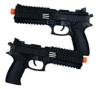 Set di due pistole finte nere 28 cm I Costume Accessorio Plastica Fantasia I Polizia Militare Ladro Agente Segreto Eroe d'azione Film I Halloween Cosplay Carnevale I Festa a Tema Gioco di Ruolo