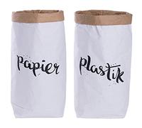 Set di due sacchi di carta kraft cilindrici, sacchetti per raccolta differenziata, marroni e bianchi con scritte in lingua tedesca "Papier" e "Plastik" Papier & Plastik 'Schwarz'