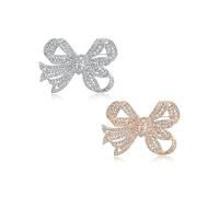 Set di due spille a forma di fiocco in filigrana con nastro, in stile vintage vittoriano, per matrimoni invernali, vacanze, moda da sposa, grandi e scintillanti, con cristalli pavé, placcate in oro