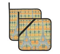 Set di due tappetini da cucina resistenti al calore, quadrati, isolati, ideali per il coperchio a pentola a cucina e per barbecue all'aperto, stampe con motivi a Torre Eiffel