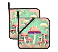 Set di due tappetini da cucina resistenti al calore, quadrati, isolati, ideali per il coperchio a pentola a cucina e la stampa di funghi da sogno per barbecue all'aperto