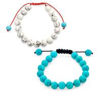 Set Di Due Unisex Pietra Preziosa Blu Turchese Bianco Howlite Shamballa Ispirato Impilabile 10MM Bead Bracelet Western Gioielli Per Le Donne Uomini Corda Rossa Regolabile