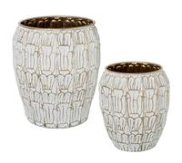 Set di due vasi da pavimento in metallo bianco e oro, 51 x 45 x 45 cm