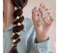 Set di elastici per capelli da donna, con perle finte, design a spirale con cordoncino telefonico con accenti floreali per feste e viaggi, colore rosa