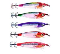 Set di esche a forma di calamaro ad affondamento orizzontale per pesca in | Collezione di maschere per acqua salata con finitura riflettente, corpi in resina, azione pronta per il porto