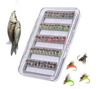 Set di esche da pesca, esche da pesca con mosca, 50 esche con contenitore - Fly Hook, modello portatile per trota per uomini, per attività all'aria aperta